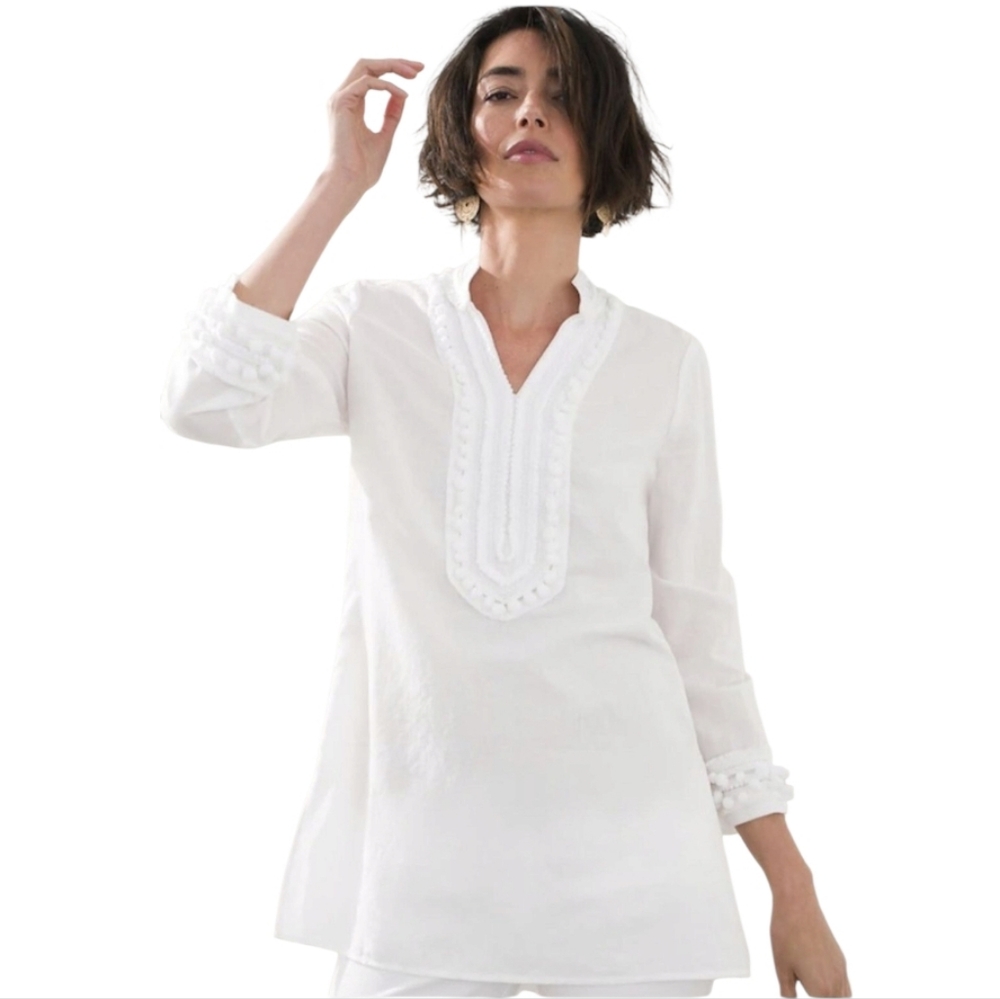 Chico's White Linen Blend Embellished Tunic Size Large‎ 12/14